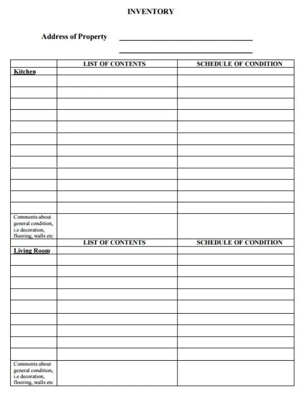 Property Inventory Sheet Template