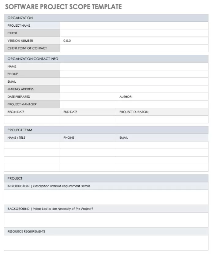 Software Project Scope Template