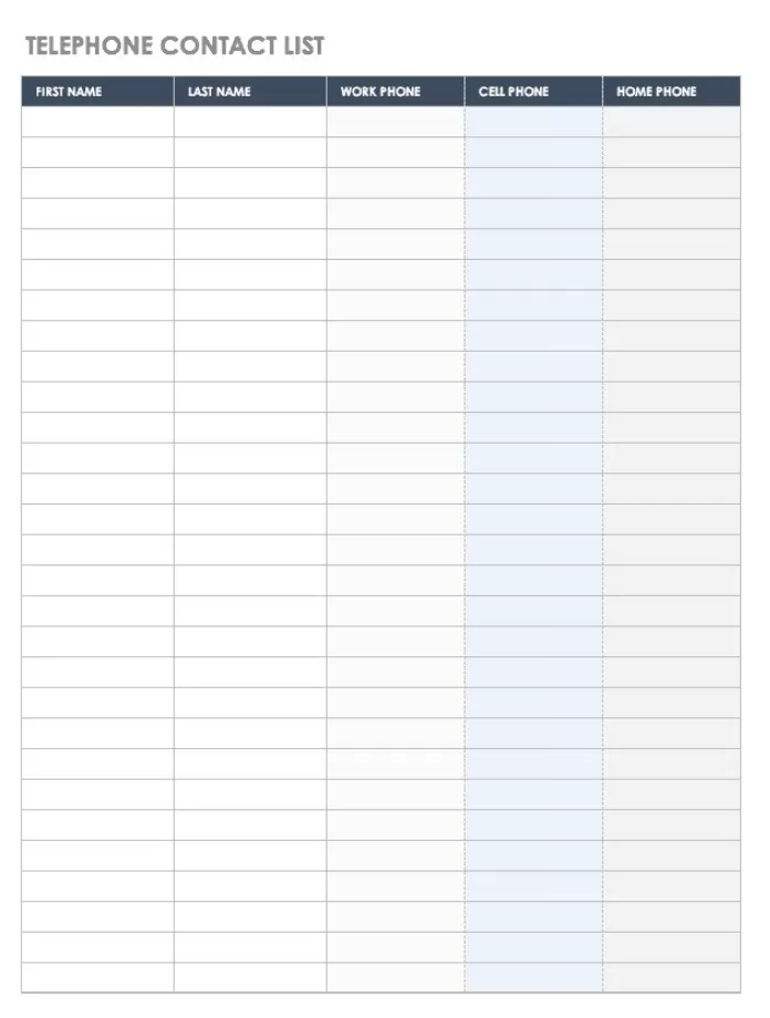 Telephone Contact List Template