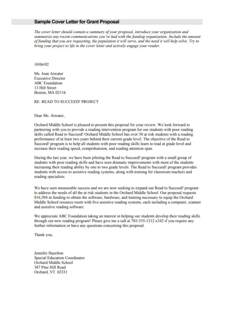 Cover Letter for Grant Proposal Template