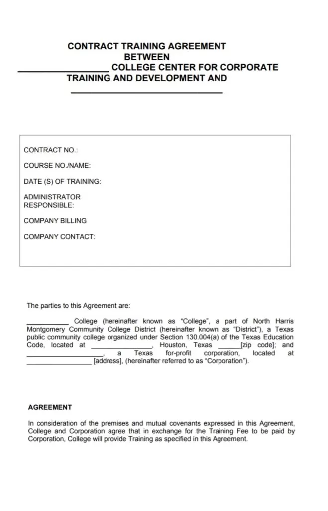 Free Training Agreement Template