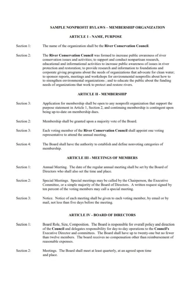 Nonprofit Bylaws Template