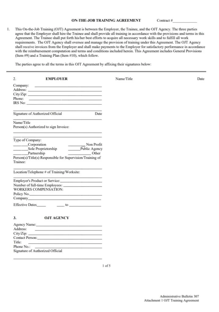 On-Job Training Agreement Template