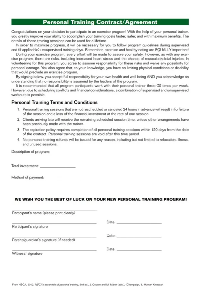 Personal Training Agreement Template