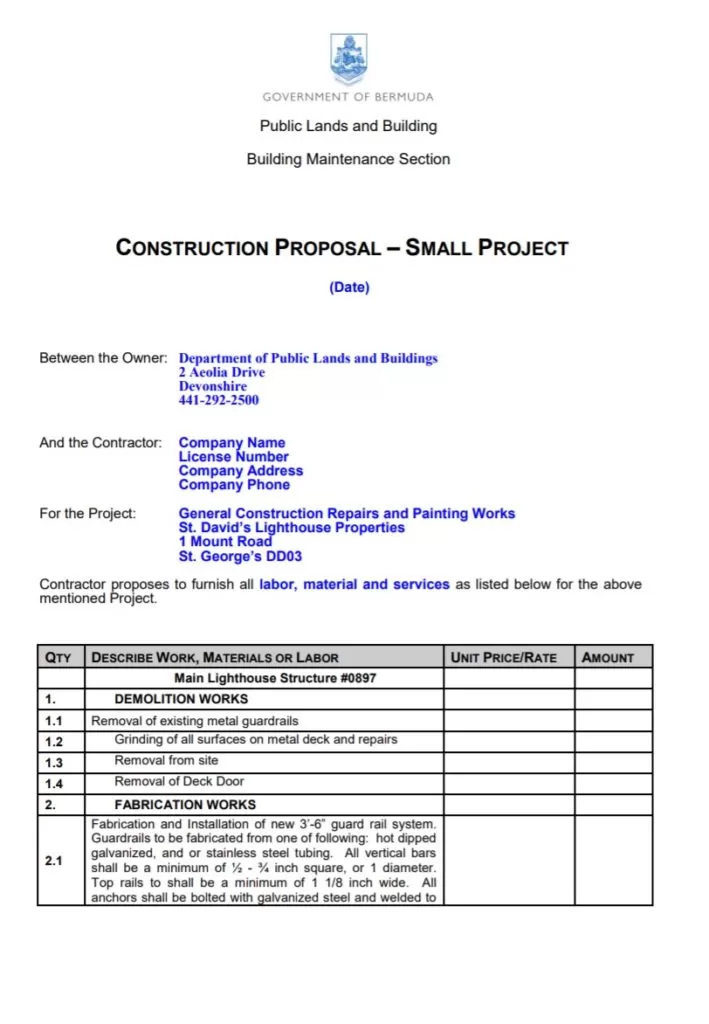 Small Project Construction Proposal Template