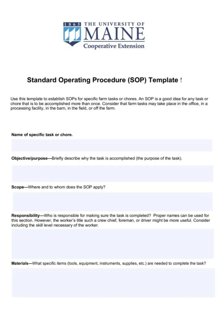 Standard Operating Procedures Sample