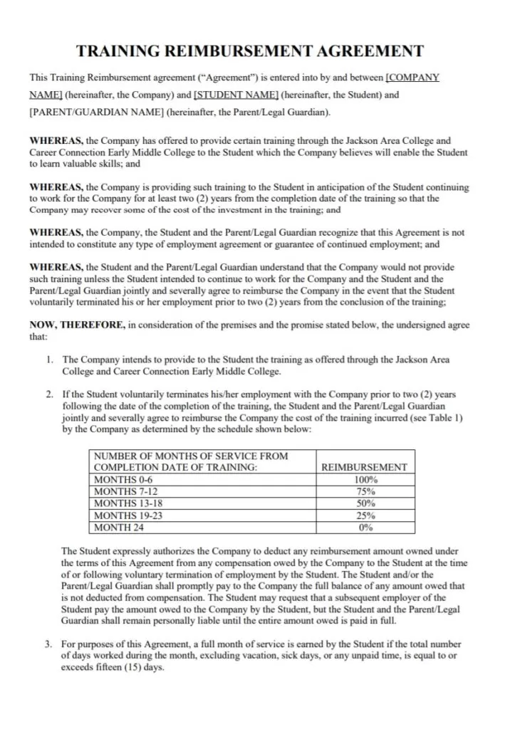 Training Reimbursement Agreement Template