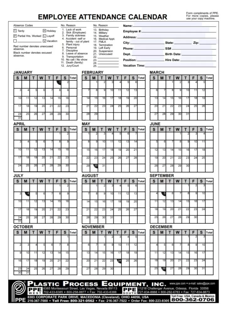 Employee Office Calendar Template