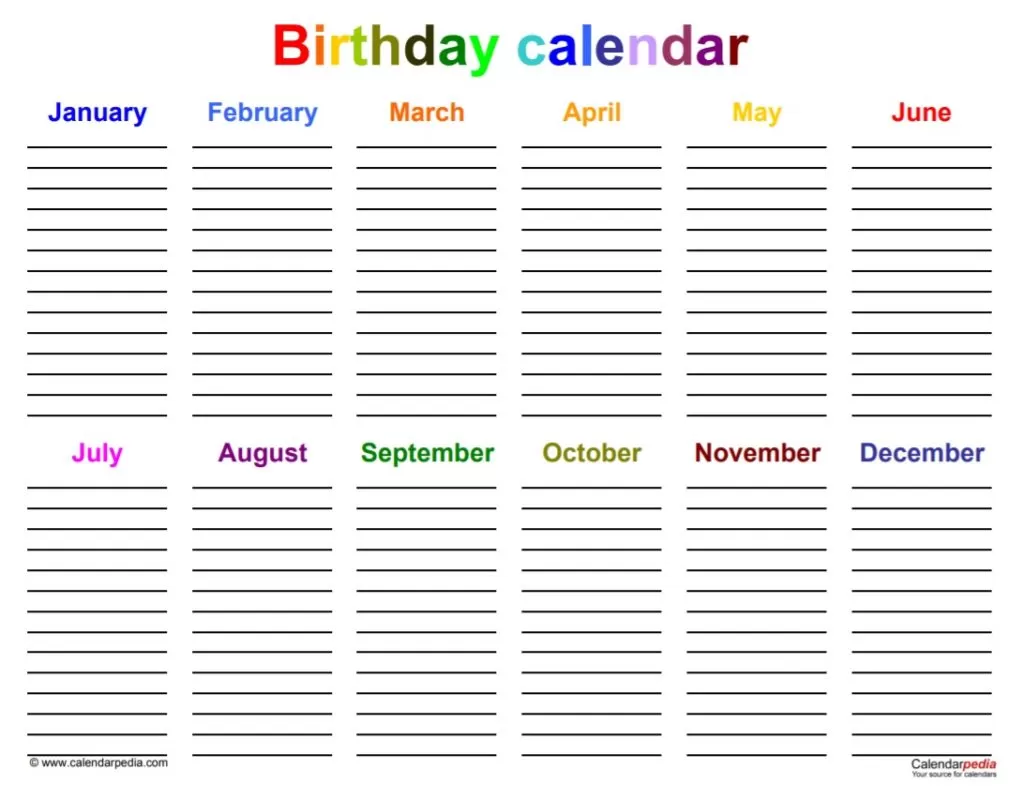 Office Employee Birthday Calendar Template