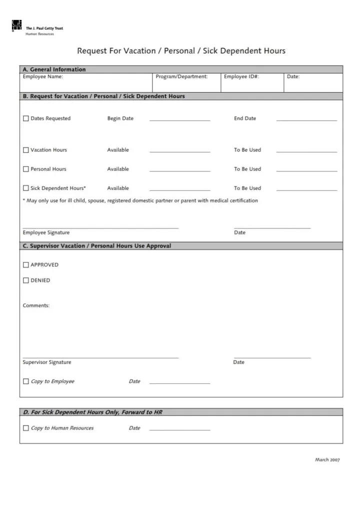 Official Vacation Request Form