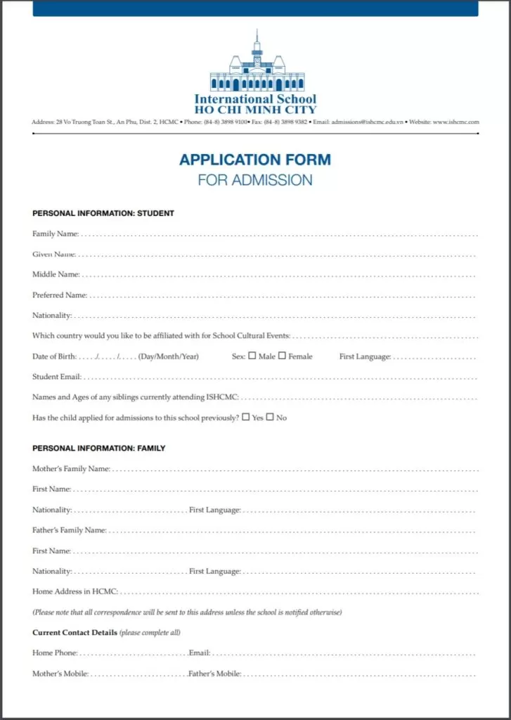 School Admission Application Form