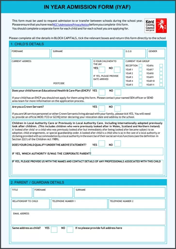 School Yearly Admission Form