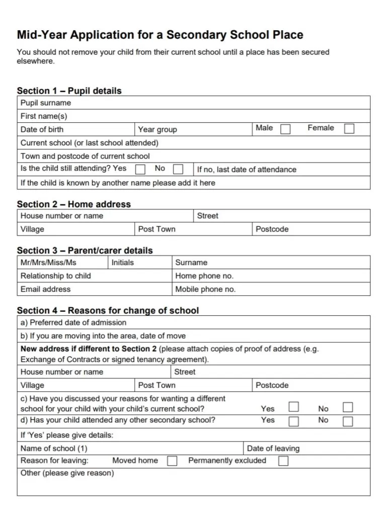 Secondary School Admission Form