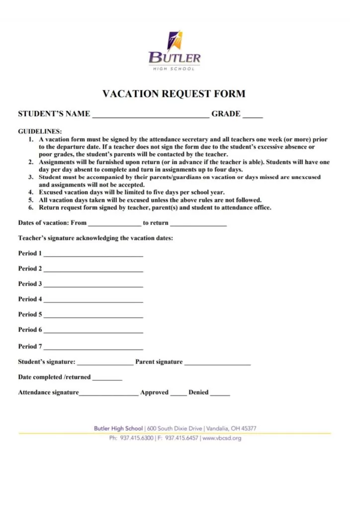 Student Vacation Request Form