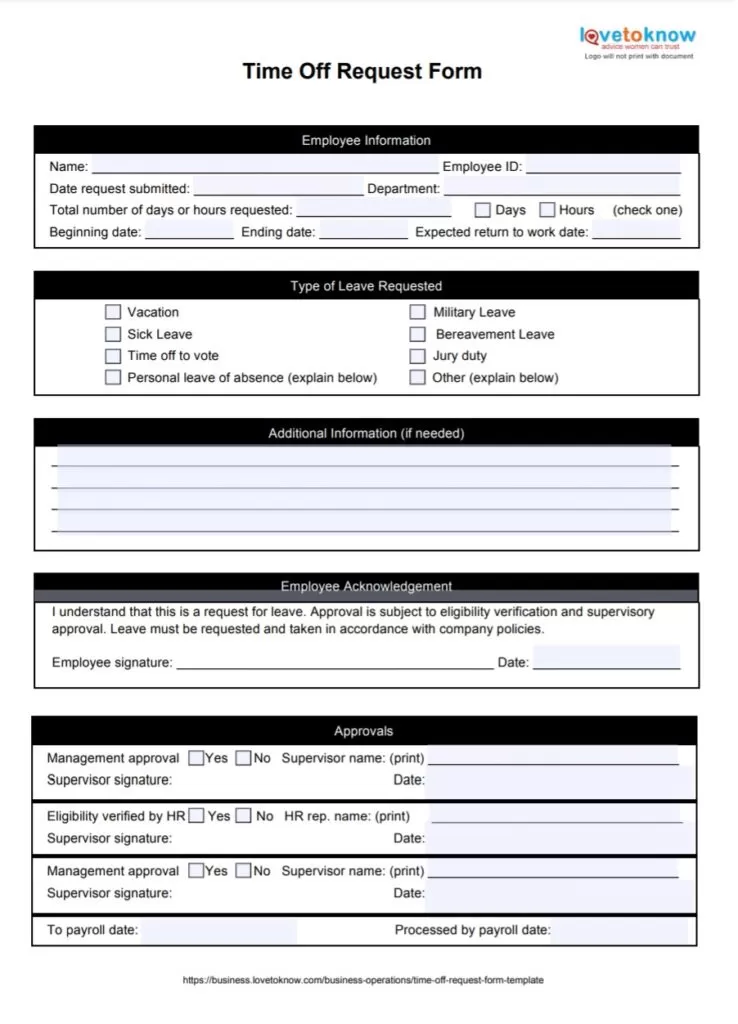 Time Off Request Form