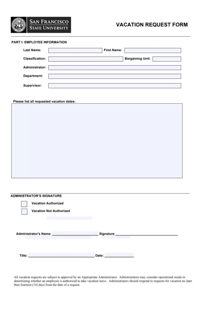 Vacation Request Form PDF