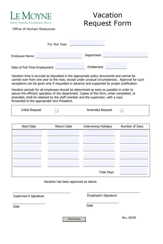 Vacation Request Template