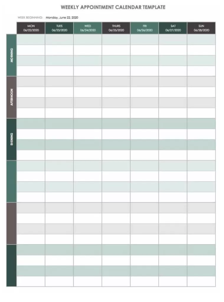 Weekly Appointment Calendar Template