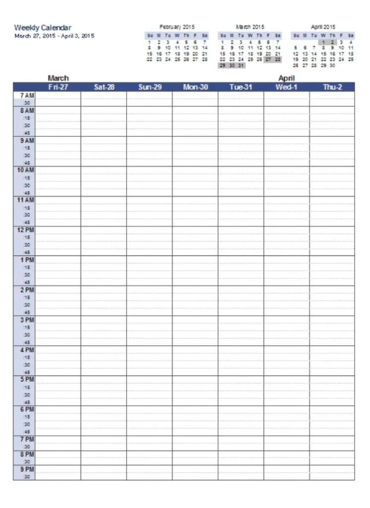 Weekly Calendar Format