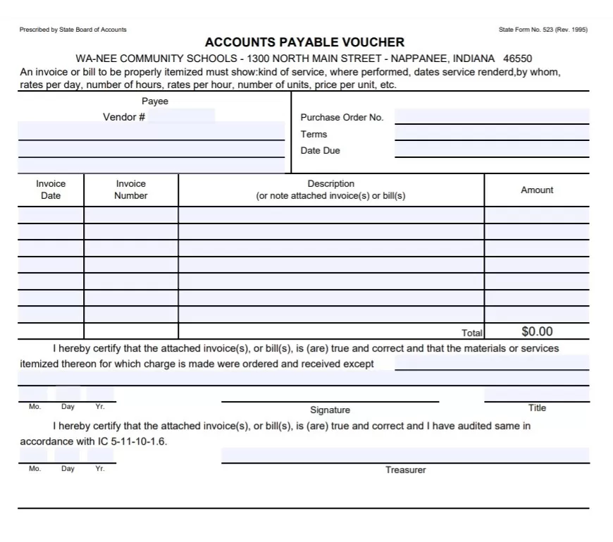 Account Payable Voucher Form