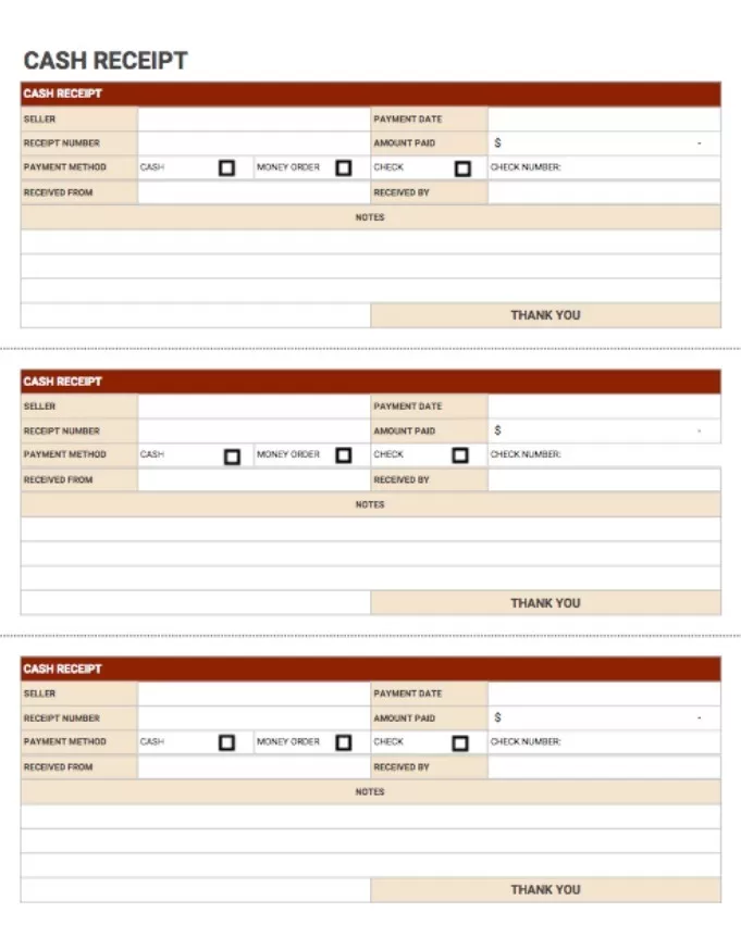 Blank Cash Receipt Template