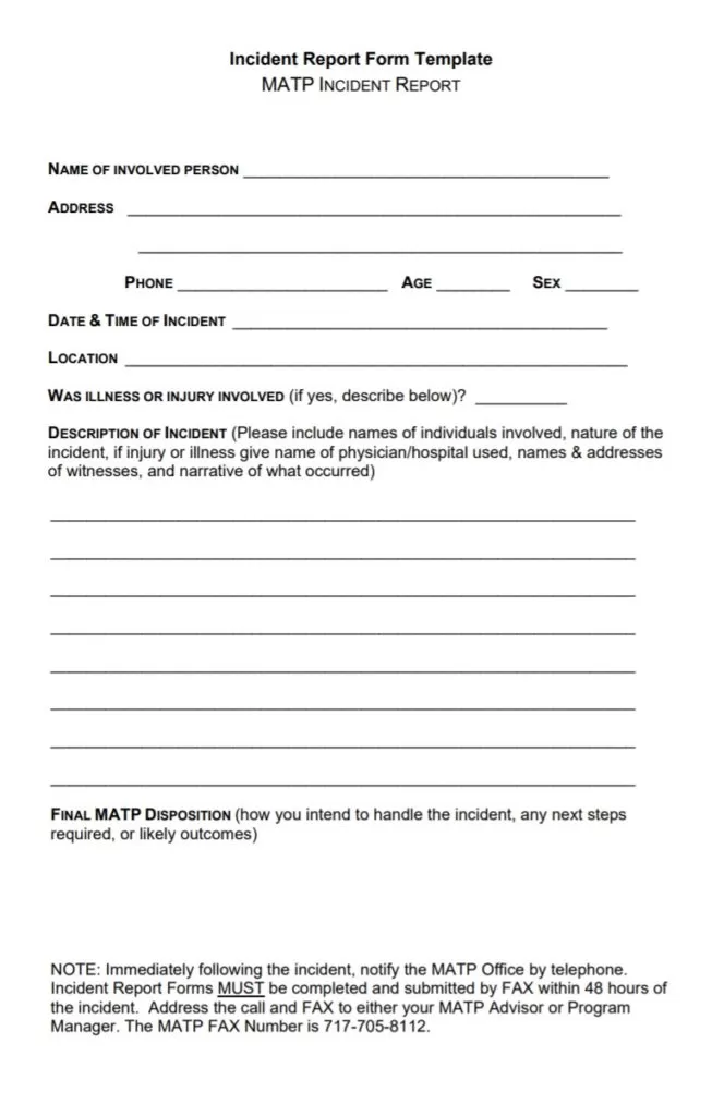 Blank Incident Report Template