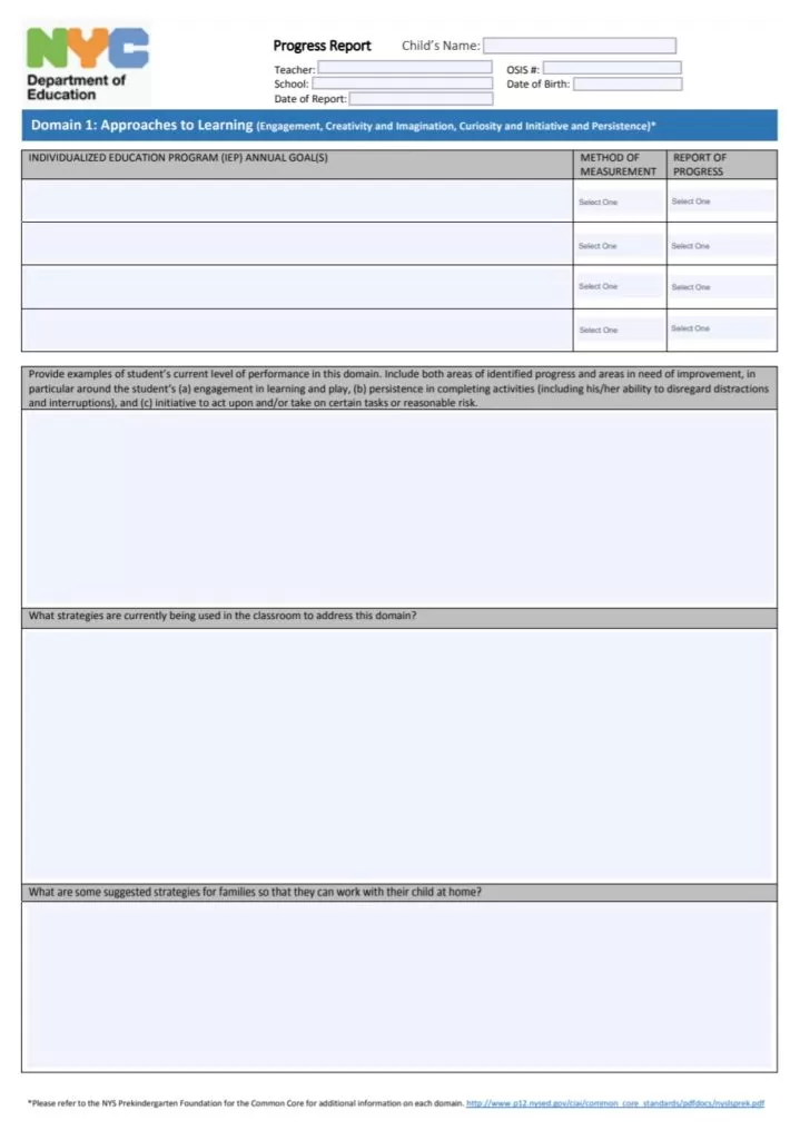 Blank Progress Report Template