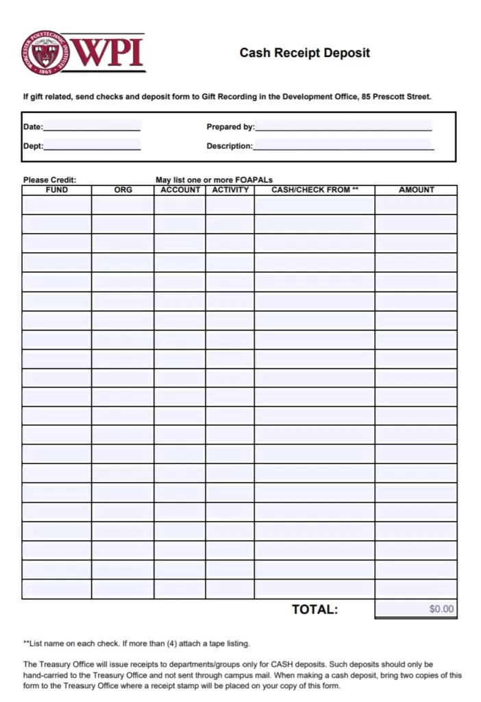 Cash Deposit Receipt Template