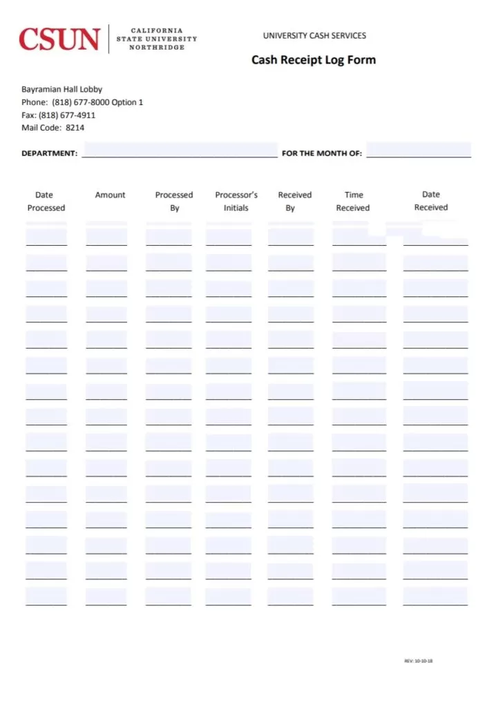 Cash Receipt Log Template