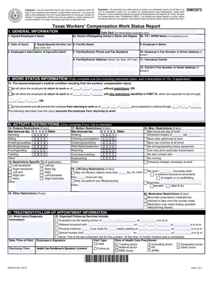 Compensation Work Status Report Template