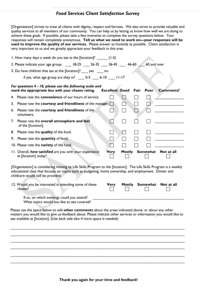 Food Services Client Satisfaction Survey Template