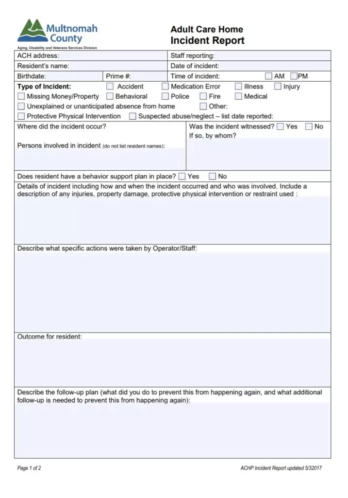 Home Incident Report Template