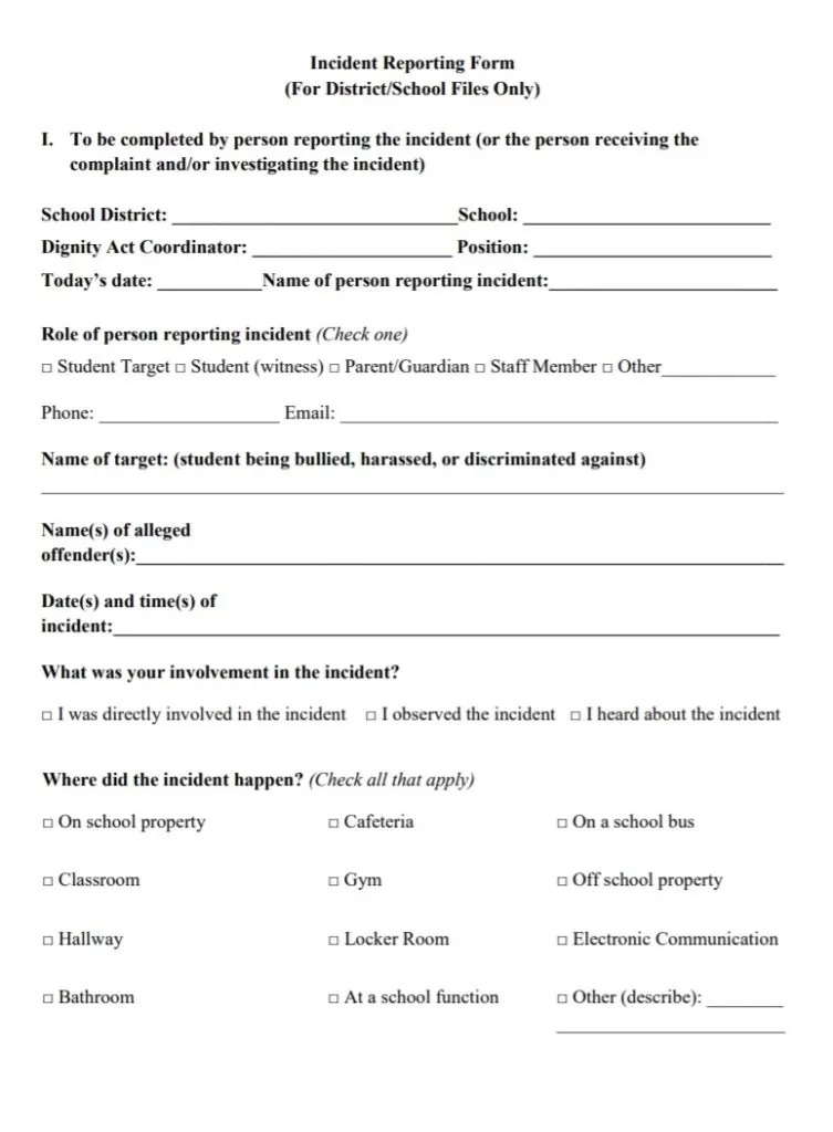 Monthly Incident Reporting Form