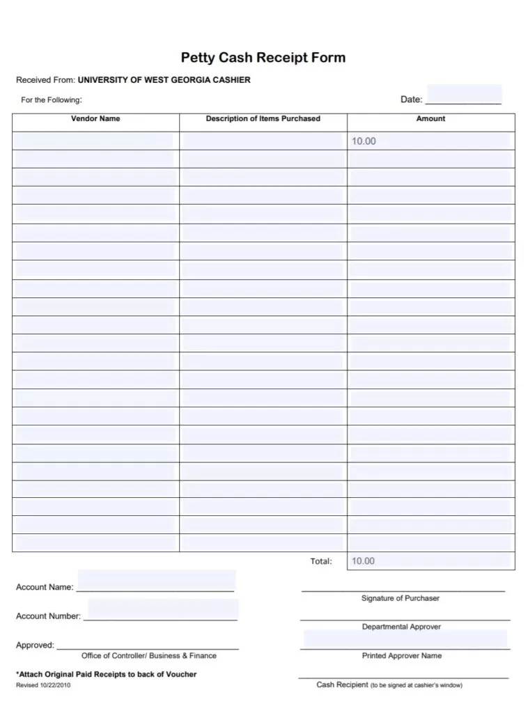 Petty Cash Receipt Form