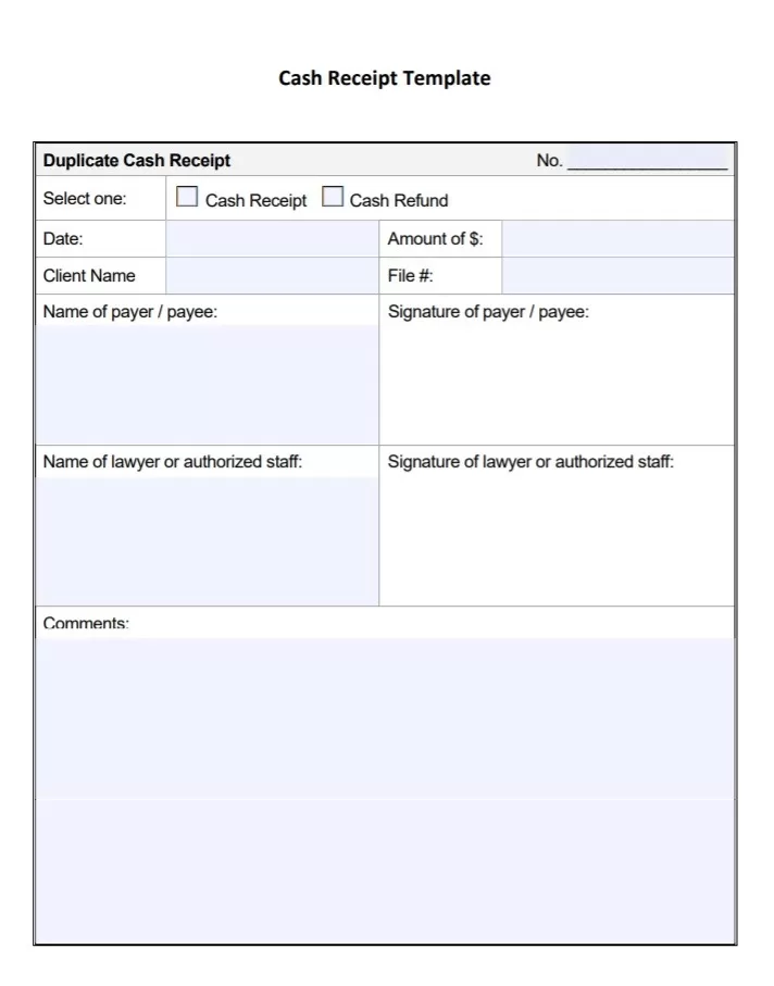 Printable Cash Receipt Template