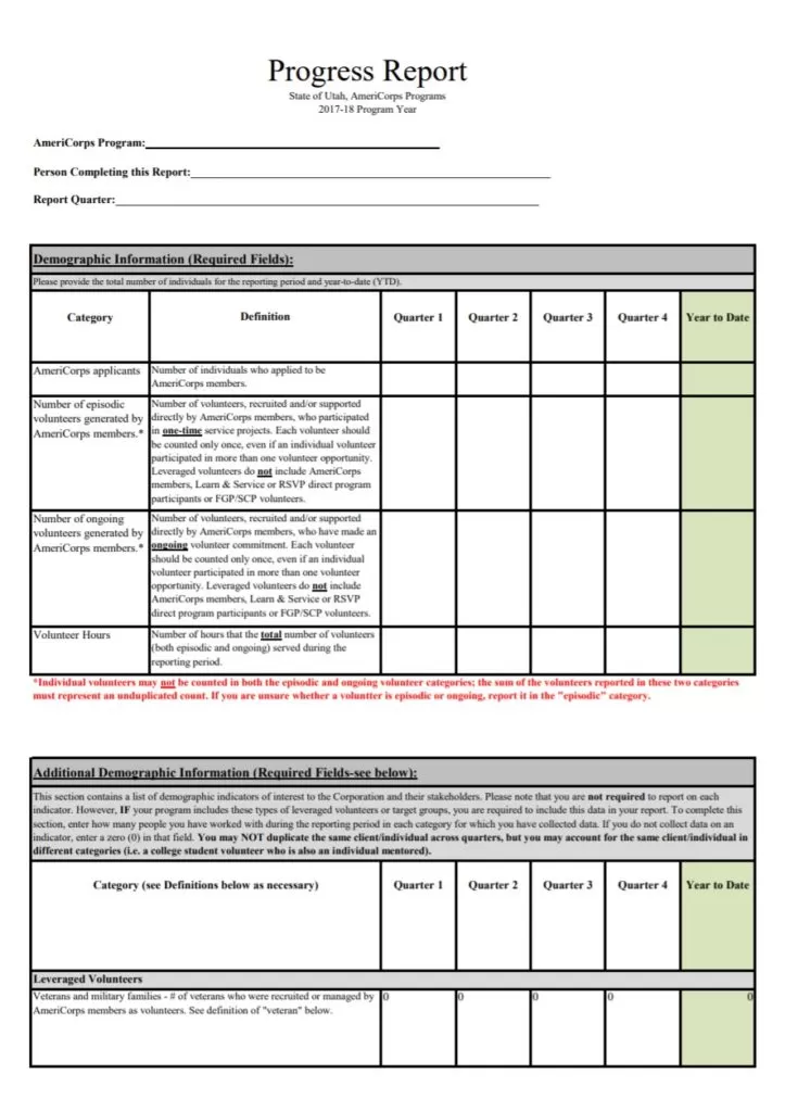 Progress Report Template PDF