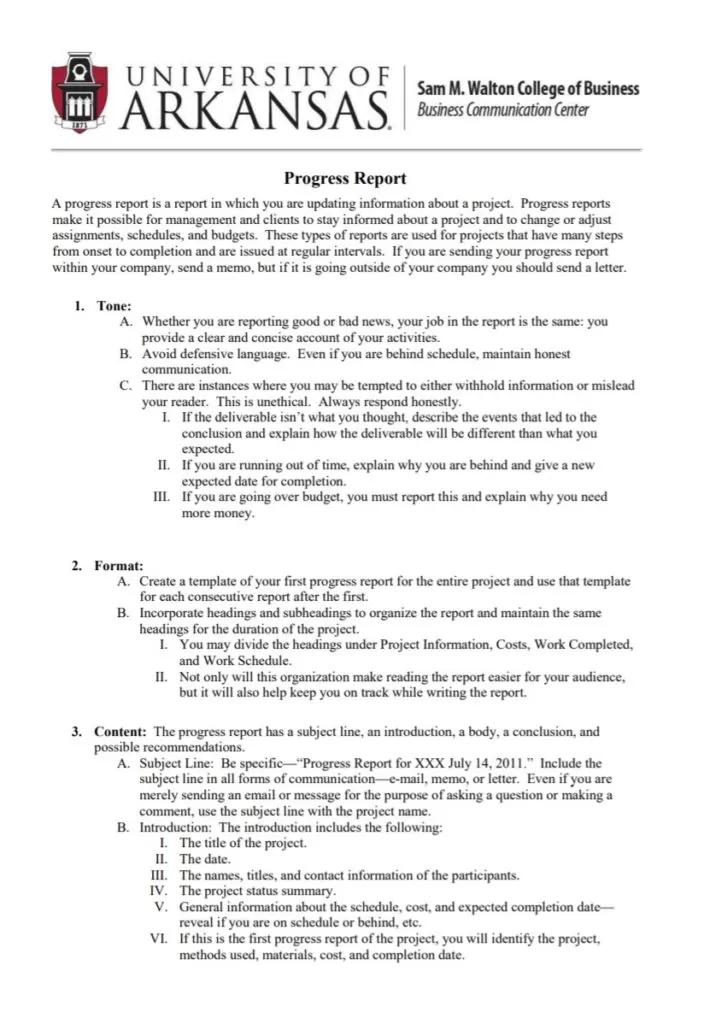 Progress Report Writing Template