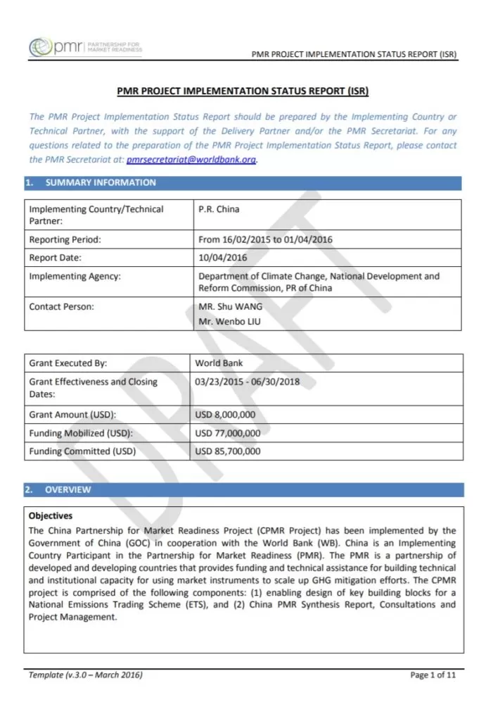 Project Implementation Status Report Template