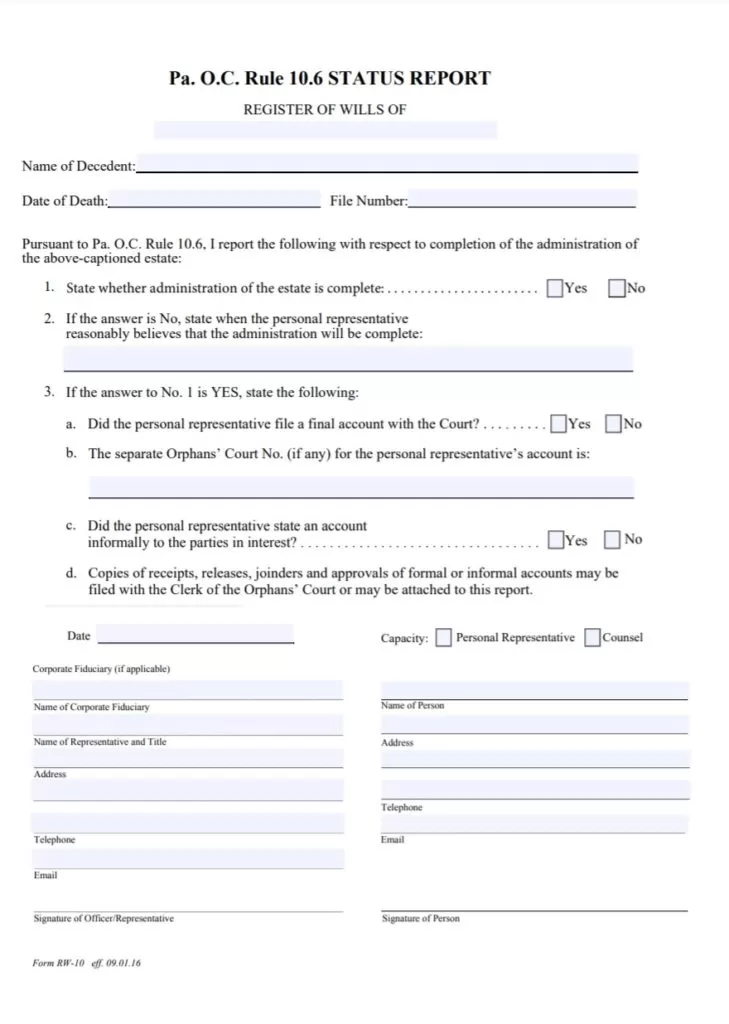 Register Will Status Report Template