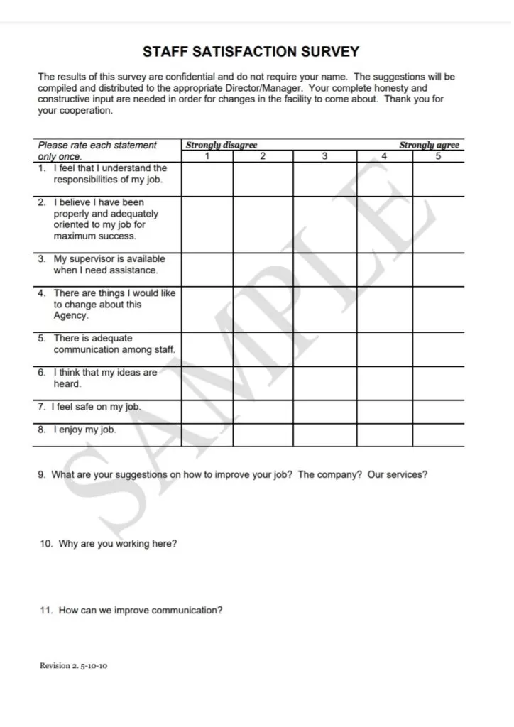 Staff Satisfaction Survey Template