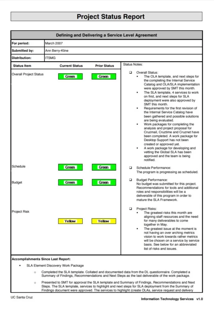 Status Report Template