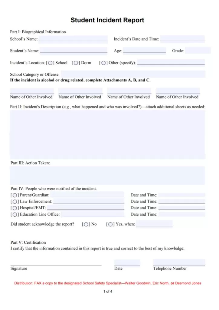 Student Incident Report Template