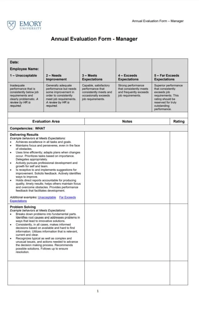 Annual Employee Evaluation Form