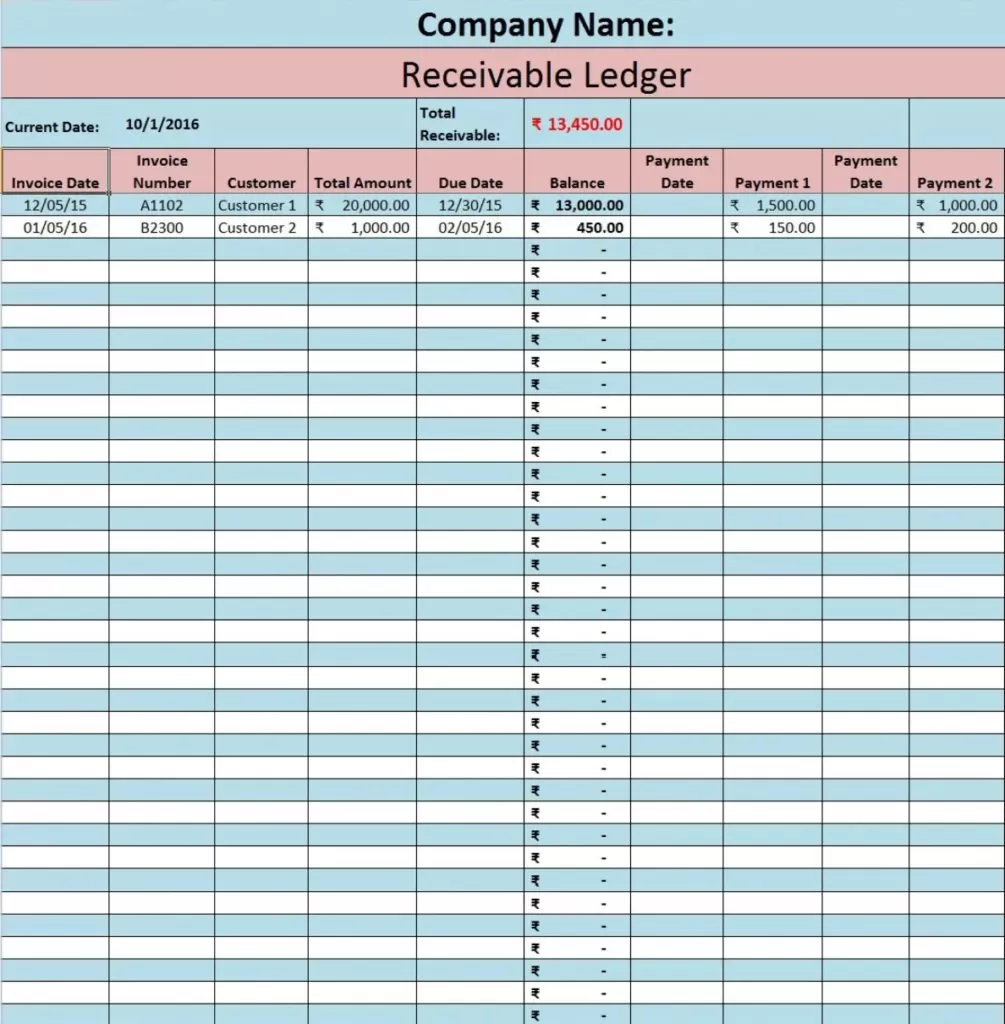 Bill Receivable Ledger Template