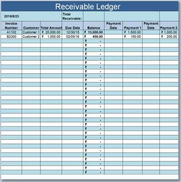 Bill Receivable Sheet Template