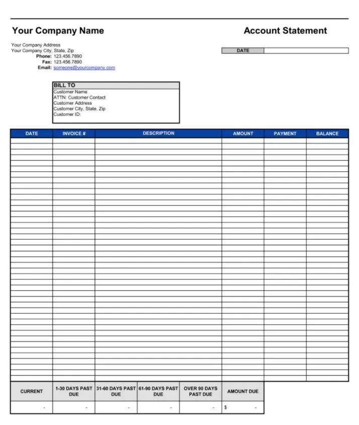 Bill Receivable Statement Template