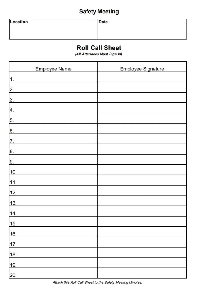 Blank Call Sheet Template