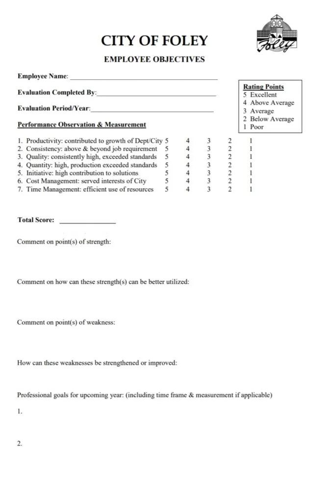 Blank Employee Evaluation Form