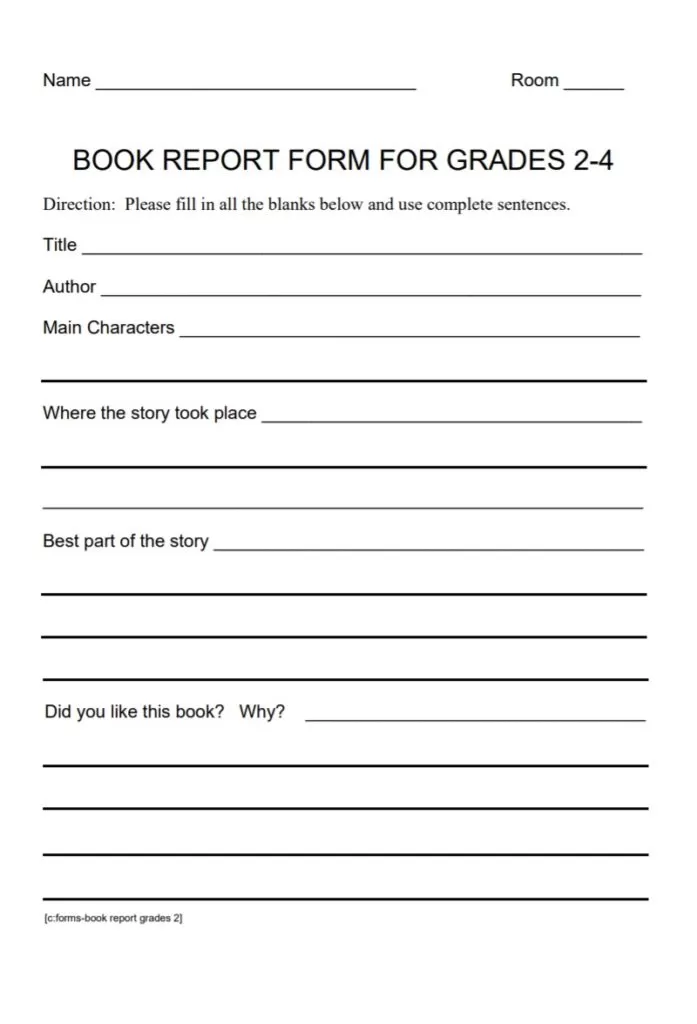 Book Report Form