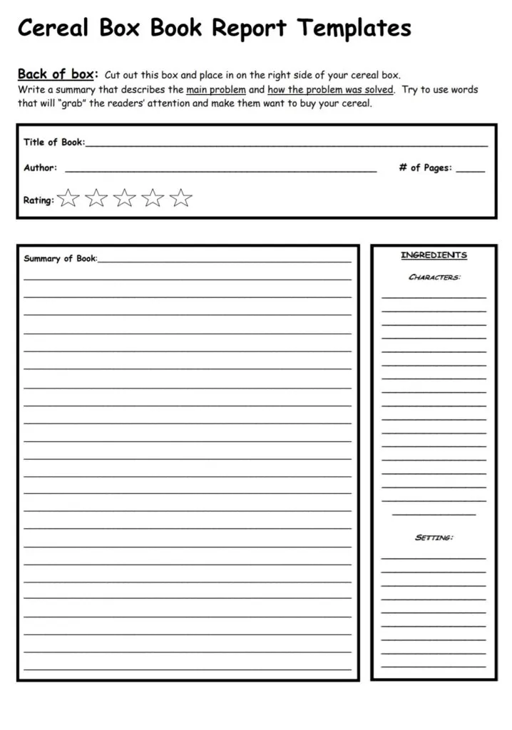 Cereal Box Book Report Template